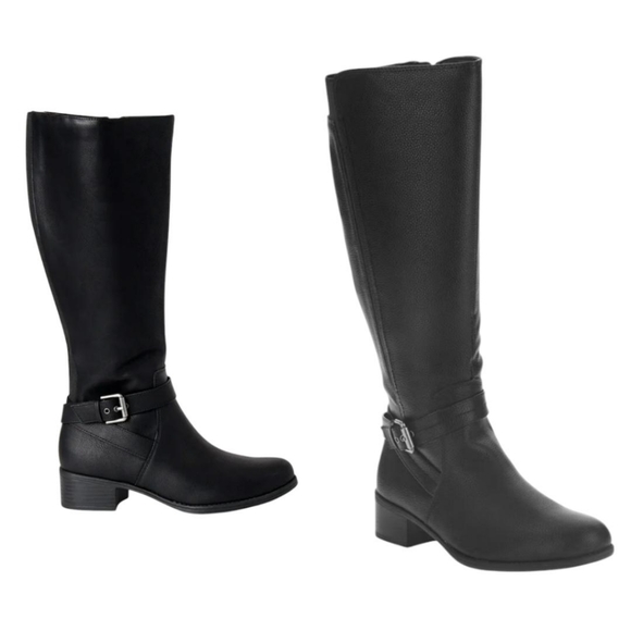 Time & Tru Boots Black Heels Knee High Zip VEGAN LEATHER WOMEN'S WOMAN'S Size 6W - Picture 1 of 10